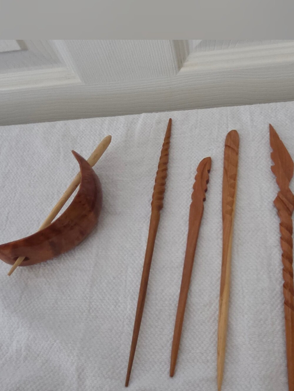 Hand-Carved Wood Hair Sticks Set - Natural Brown